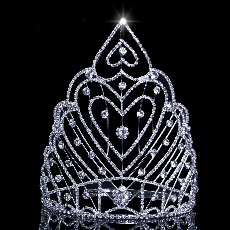 

20.5cm 8in Height Crown Wedding Crystal Princess Hair Accessories Trendy Heart Silver Color Wedding Tiaras For Brides Jewelry