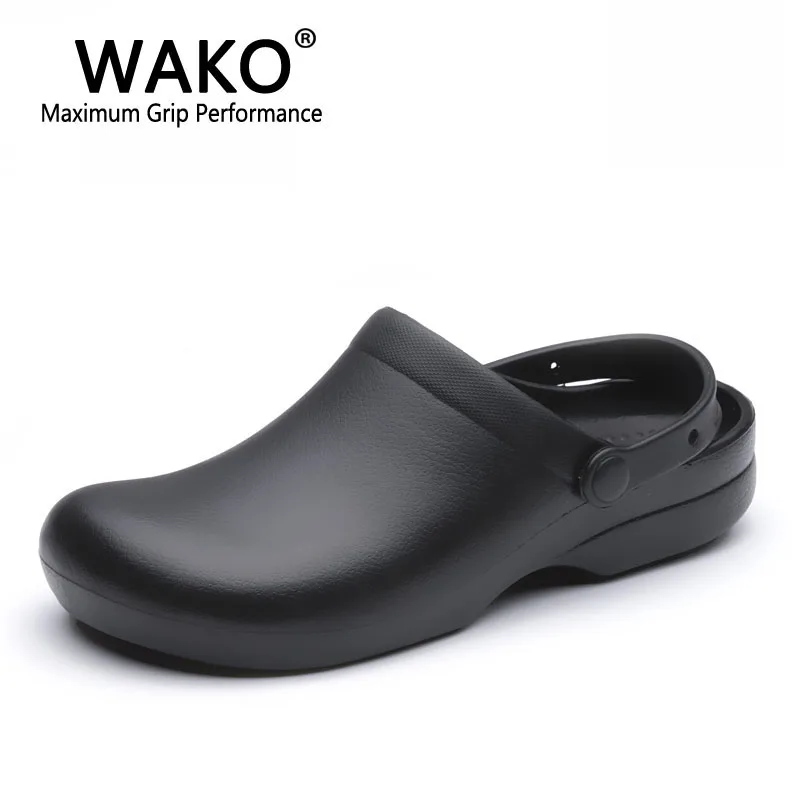 WAKO/9011; Мужская обувь шеф-повара; очень Нескользящая рабочая обувь для кухни; сандалии для повара; сабо с ремешками; дышащая обувь без шнуровки; Цвет Черный; размеры 36-44 - Цвет: 9011
