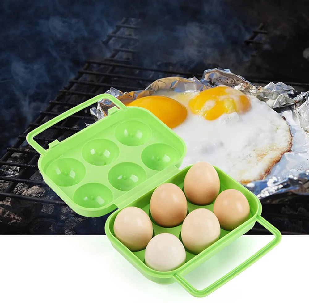 

2021 Top Portable 6 Eggs Plastic Container Holder Folding Egg Storage Box Handle Case