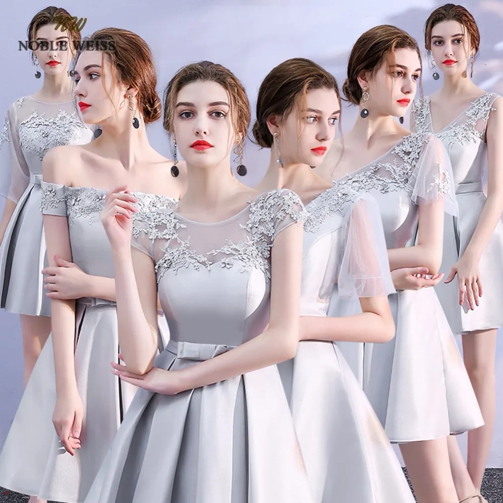 Благородный WEISS А силуэт Серый Атлас аппликации платье подружки невесты Мини