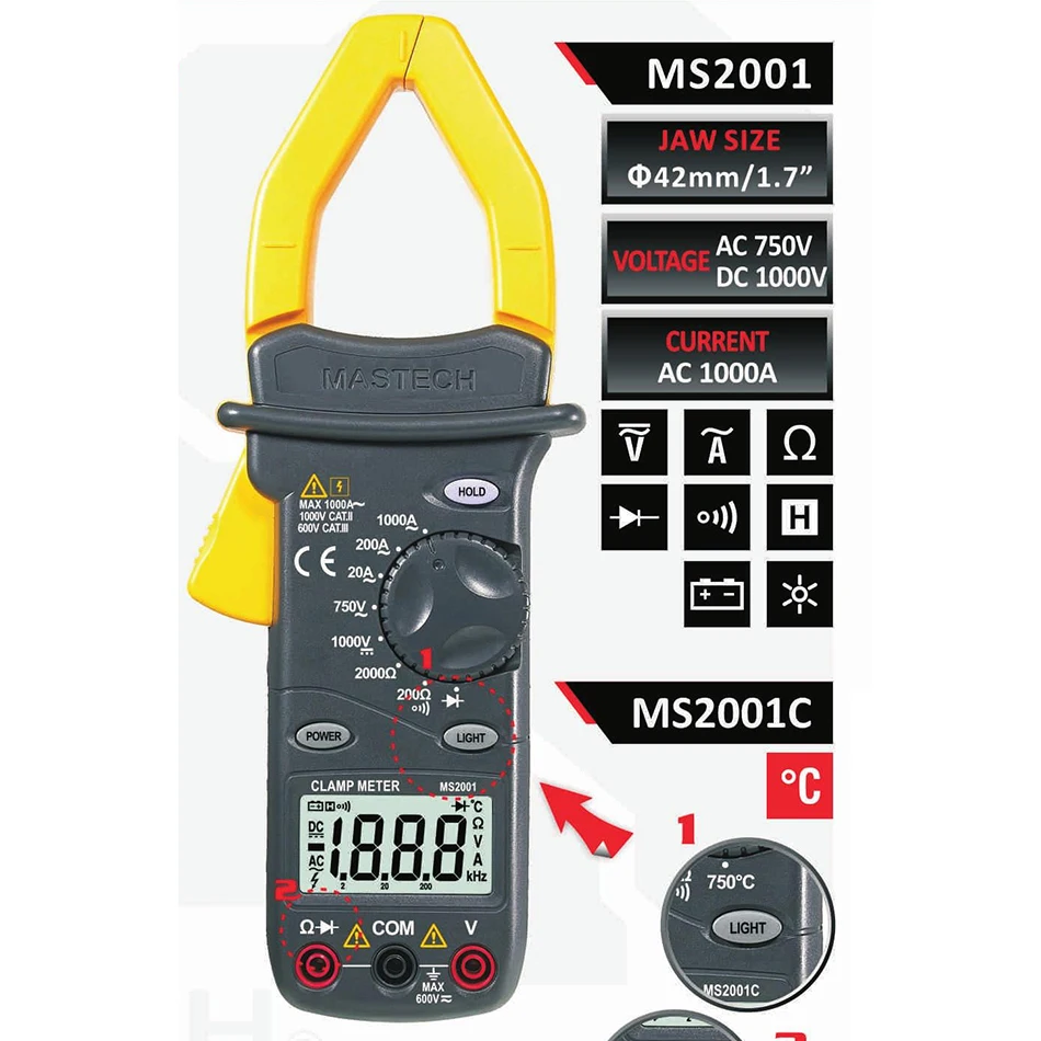 2017 Новый MASTECH MS2101 MS2001 AC/DC 1000A цифровой клещи DMM Hz/C измеренная Емкость Частота