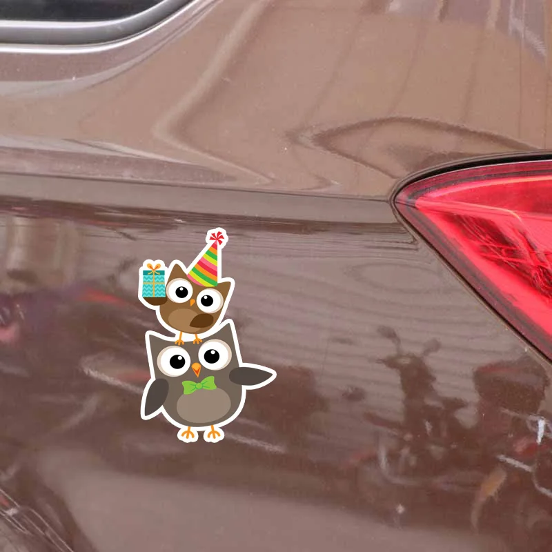 YJZT 9CM*15.2CM Cute Owl Father And Son Birthday Present PVC Decoration Car Sticker 11-01294 | Автомобили и мотоциклы