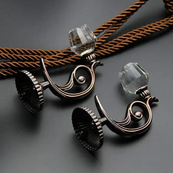 Декоративные крючки с розами, прозрачные стеклянные хрустальные настенные крючки, 5 цветов, золотые, серебряные, бронзовые, медные вешалки для штор