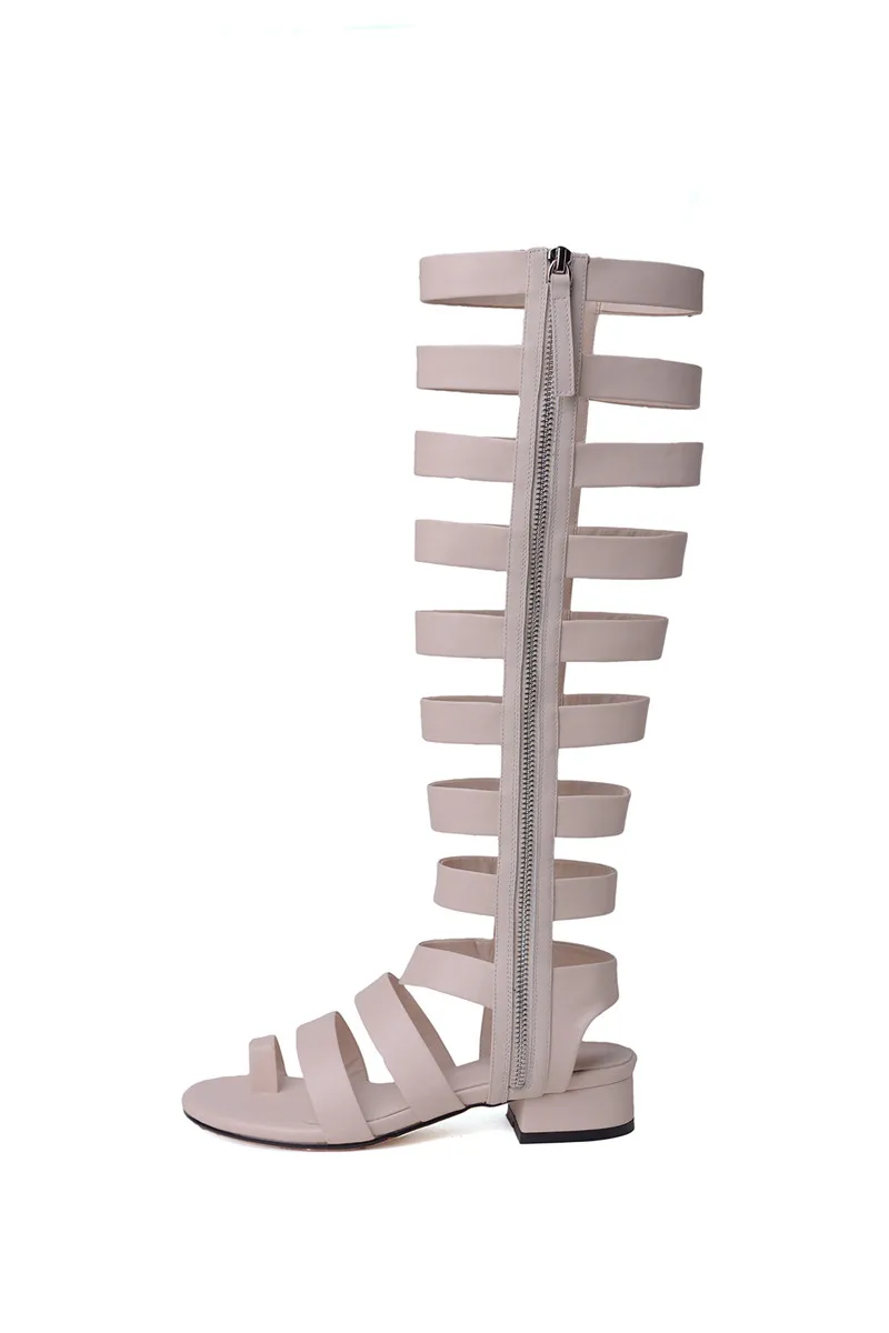 Женские сандалии гладиаторы до колена YMECHIC черные босоножки из натуральной кожи