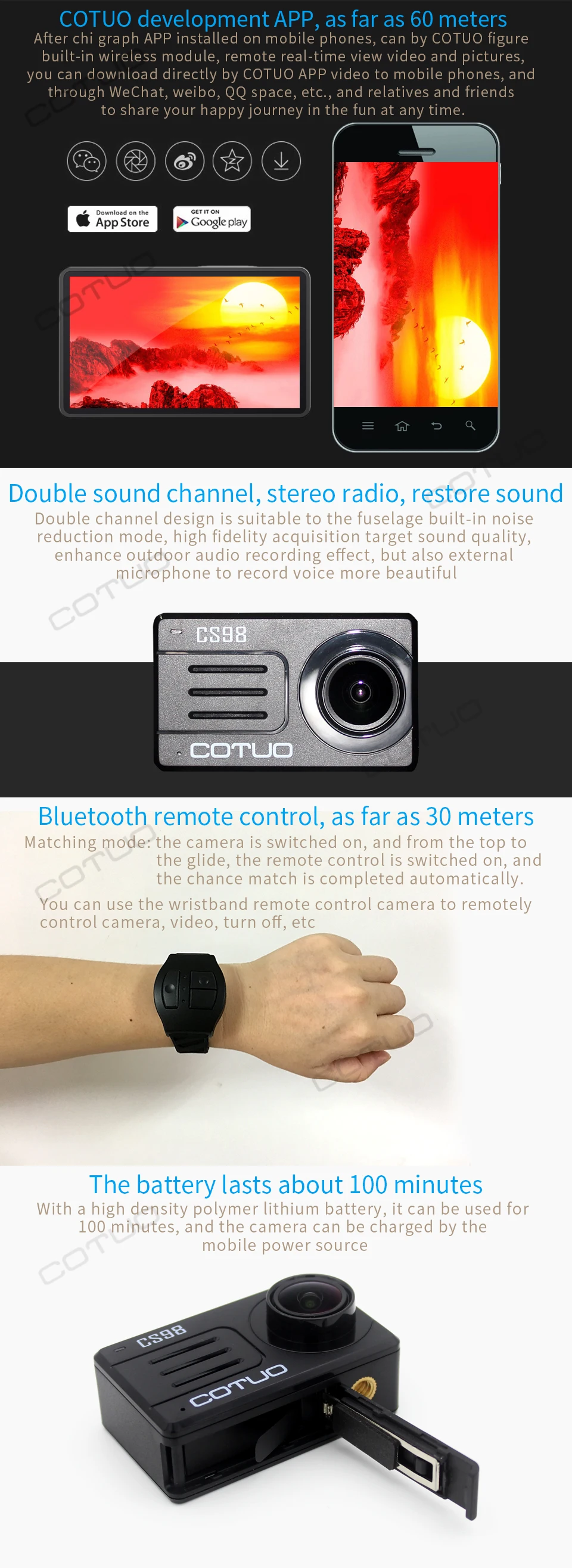COTUO CS98 4K 24fps Ultra HD Notavek 96660 16MP экшн-камера wifi 2,4" сенсорный экран 30 м водонепроницаемый дистанционный Спорт DV
