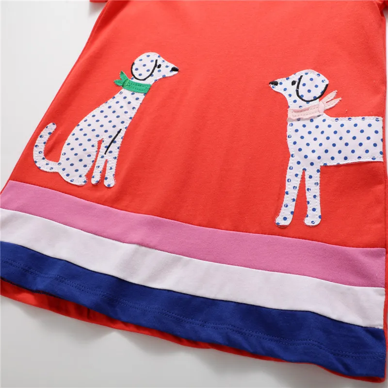 Jumping meters baby girls cartoon dress with applique two cute dogs short sleeves summer clothes new designed cotton clothing | Детская