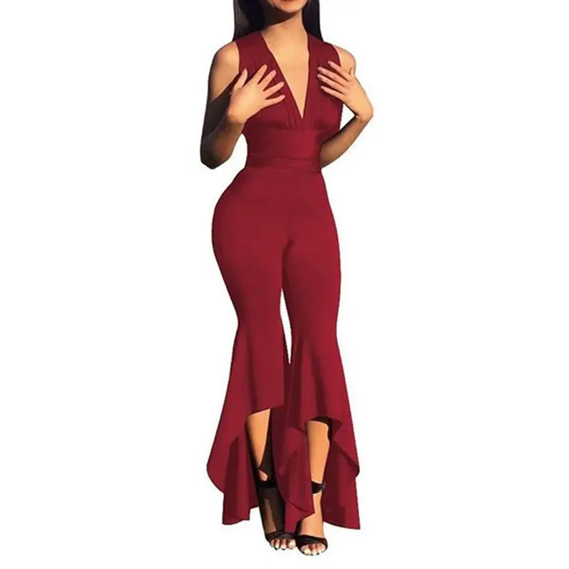 Сексуальный женский летний комбинезон с v образным вырезом без рукавов