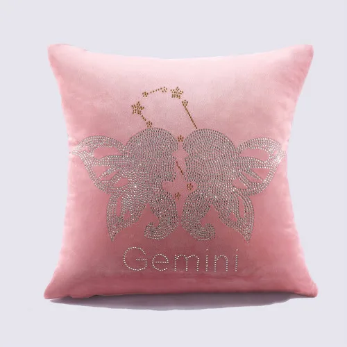 Gemini pink IDouillet Созвездие Стразы, декоративная Бархатная подушка, чехол подушка со знаком зодиака, чехол для дивана, дивана, стула, квадратная 45x45 см - Цвет: Gemini pink