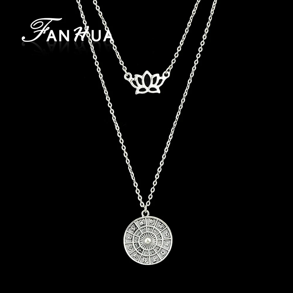 Fanhua Boho Стиль серебряные украшения Цвет нескольких слоев цепи с короной Шарм
