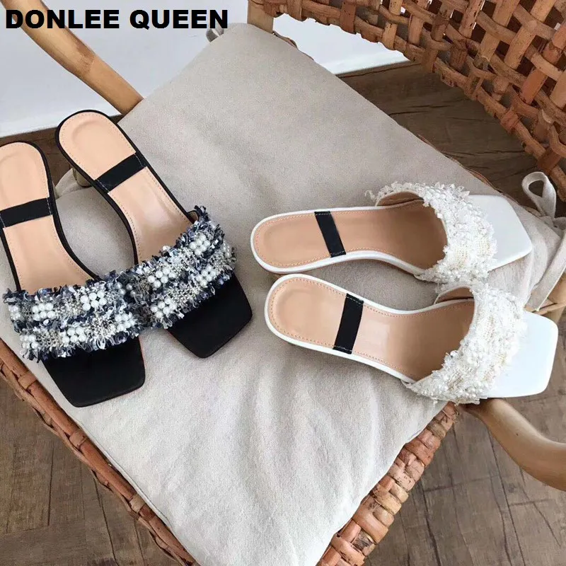 DONLEE QUEEN/брендовые шлепанцы с жемчугом женские шлёпанцы босоножки на