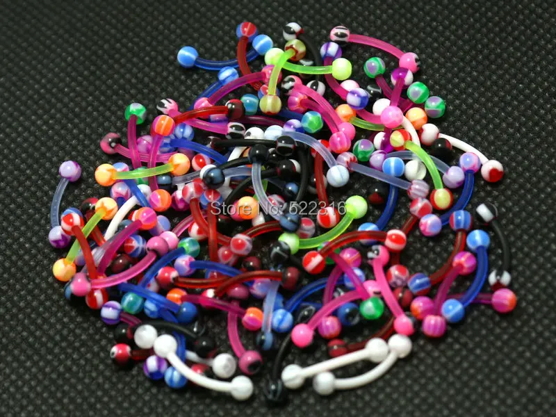 1 2*8*3/3 мм Ювелирные изделия для бровей Изогнутое Кольцо разных цветов дизайн 100 шт.