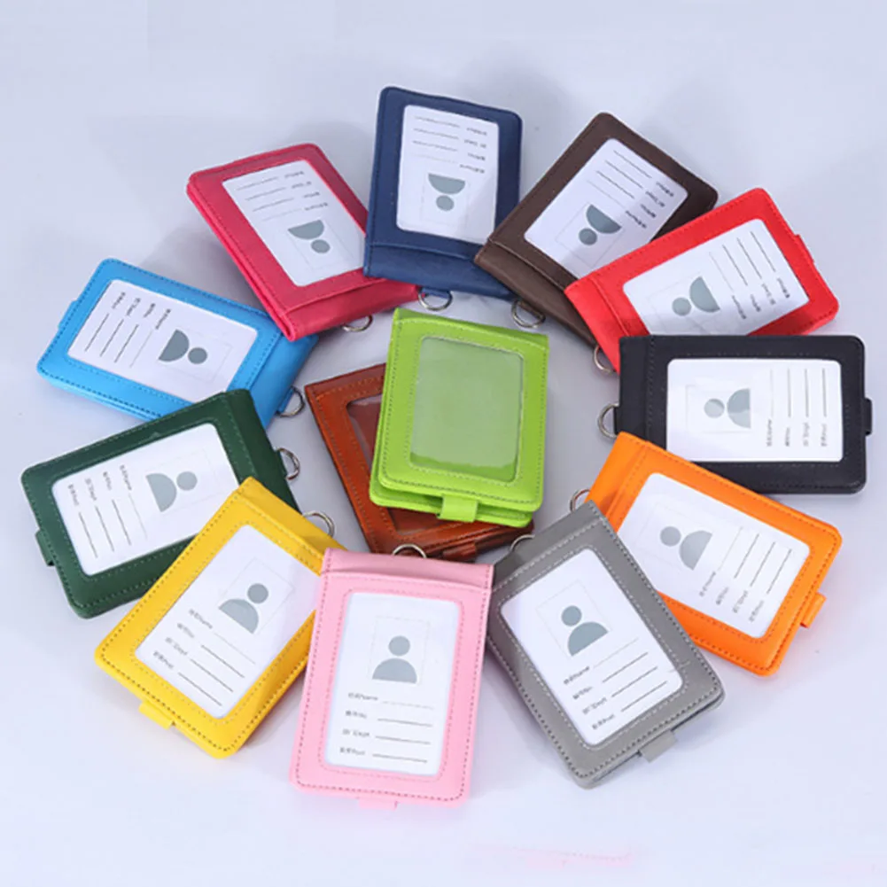 

2019 New Card Holder with Lanyard Badge Holder PU leather Staff ID Card Bus ID Holders Neck Strap Office Card Holders