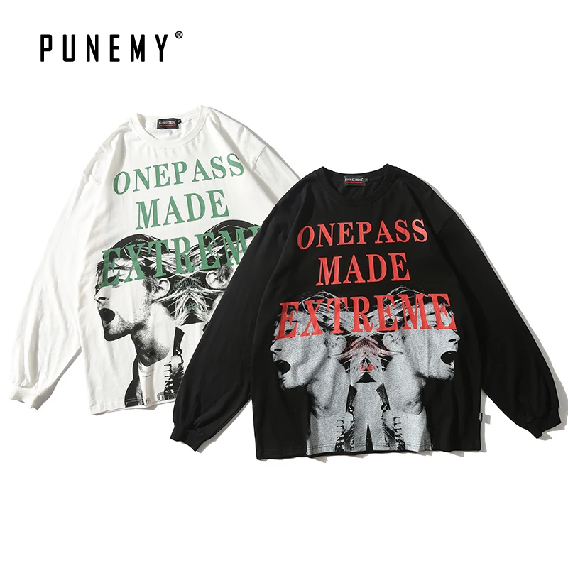 Мужские футболки с длинным рукавом Ретро стиль хип-хоп принт уличная одежда