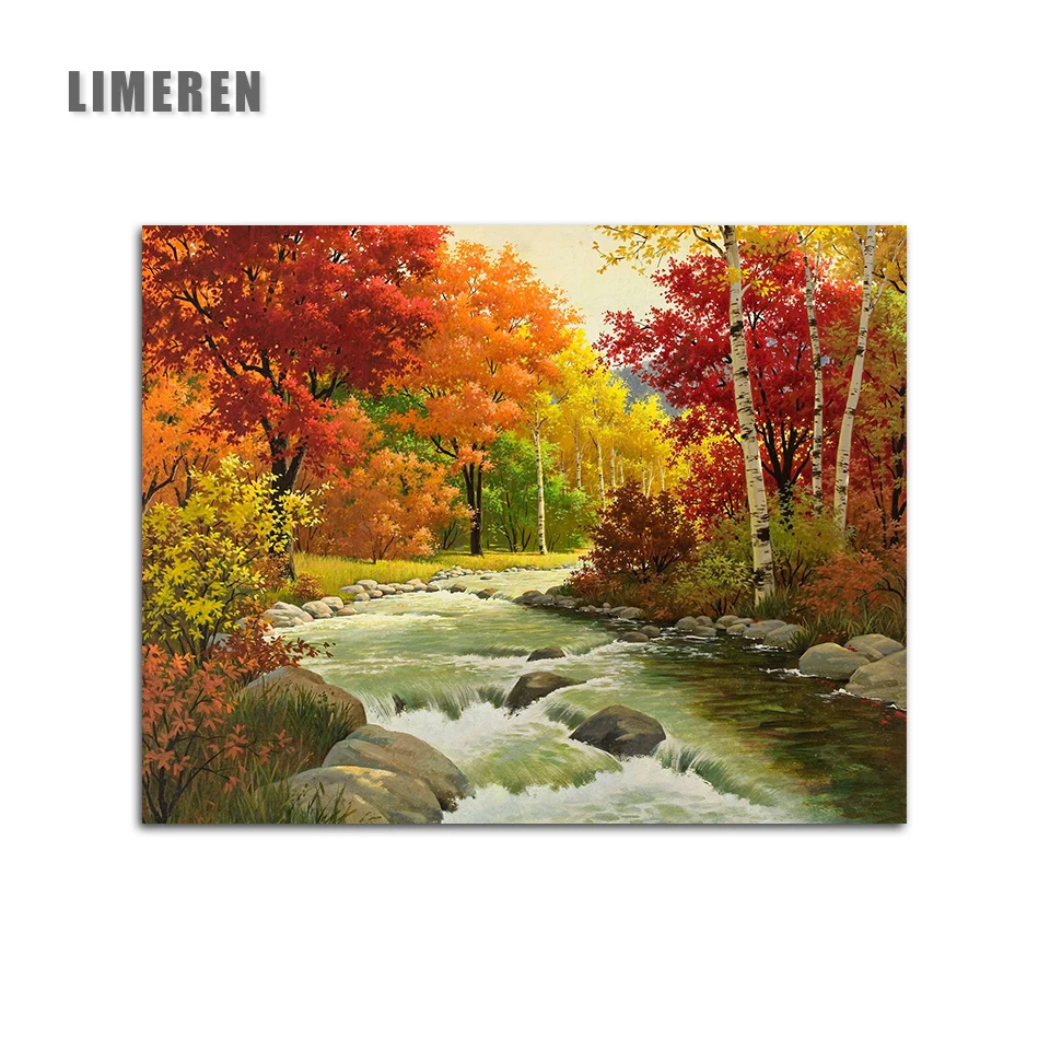 Картина маслом каллиграфия по номерам холст кисть рисунок Раскраска пейзаж река