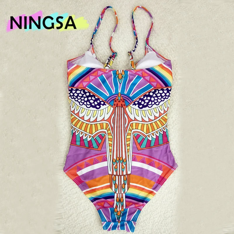 Ningsa женские купальники один штук Пинта цветочные высокой талией Sexy Холтер