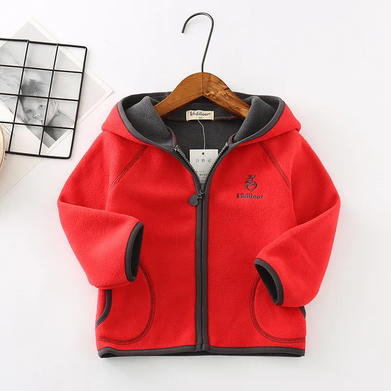 Детская куртка на молнии однотонная флисовая с капюшоном для мальчиков и девочек