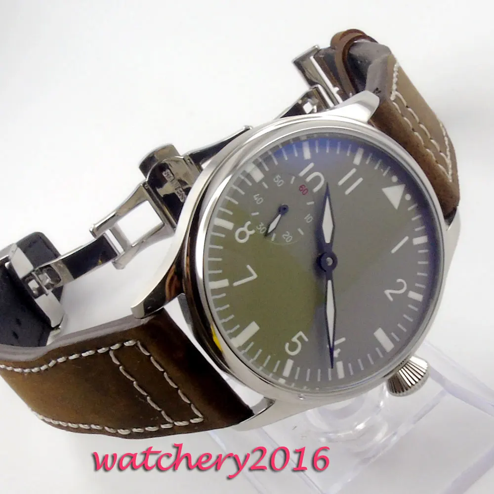 44 мм parnis стерильный серый циферблат кожаный ремешок стальной корпус светящиеся