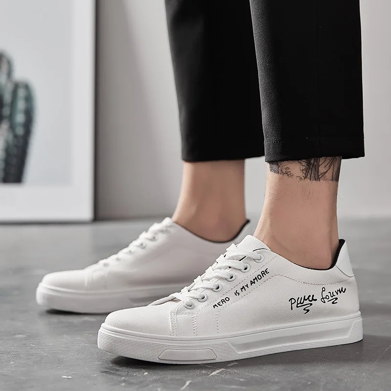 Новые белые парусиновые туфли мужские с буквенным принтом дышащие на шнуровке