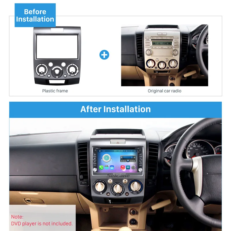 Seicane серебро 2 Din стерео Фризовая рамка Панель для 2006 2007 2008 2009 2010 Ford Everest Ford Ranger Mazda BT-50 OEM стиль