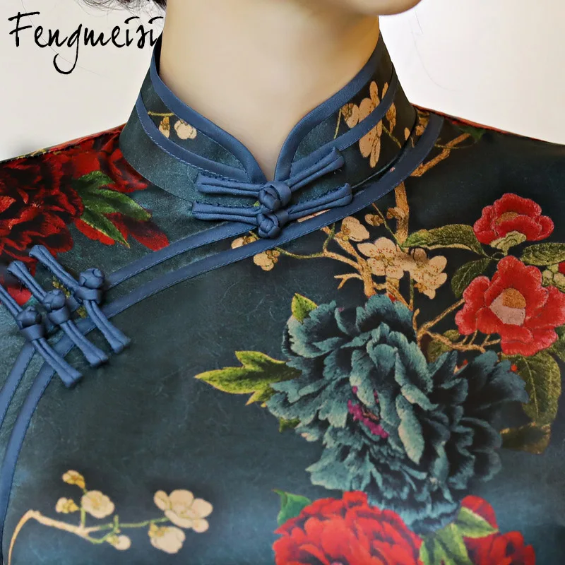 Fengmeisi Для женщин Ципао для девочек длинные Qipao Китайский Стиль шелк сексуальное