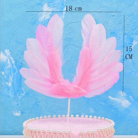pink feather wings Большой счастливый фламинго, декорированной крыльями из перьев торт фигурки жениха и невесты; свадебное Юбилей День рождения украшения для детей для подарков для будущей матери для крещения ребенка торт топпера - Цвет: pink feather wings
