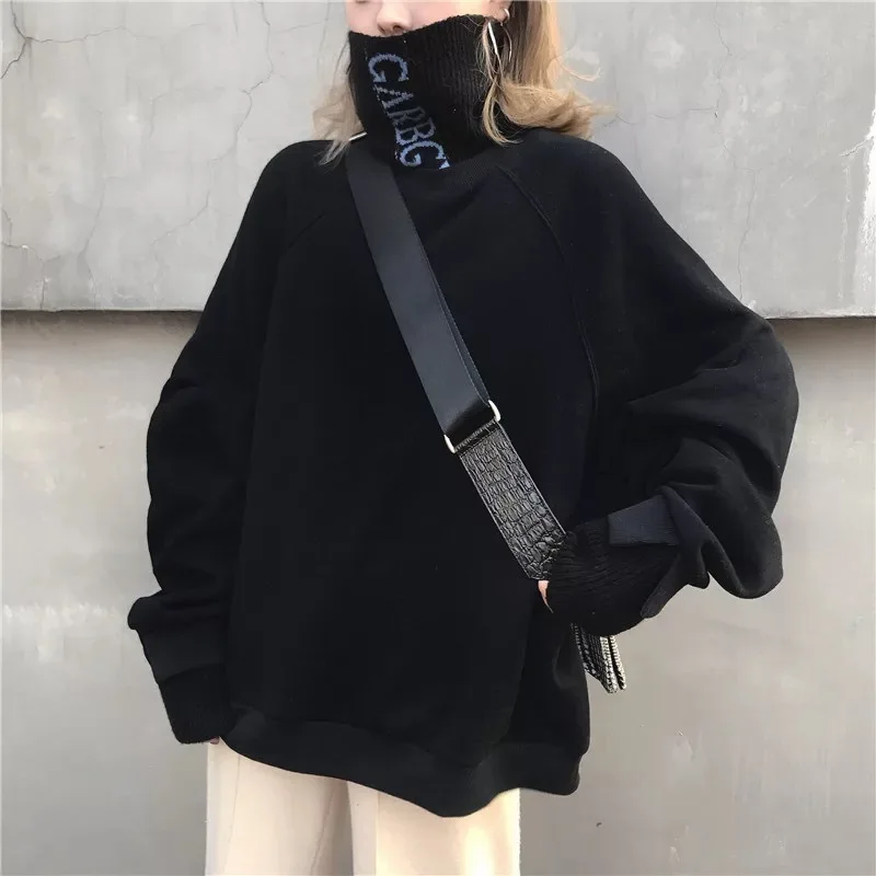 Autumn Winter Korean Women's Clothing Runaway Harajuku Oversize Hoodies High Collar Long Sleeve Loose Top Sweatshirt Pullover