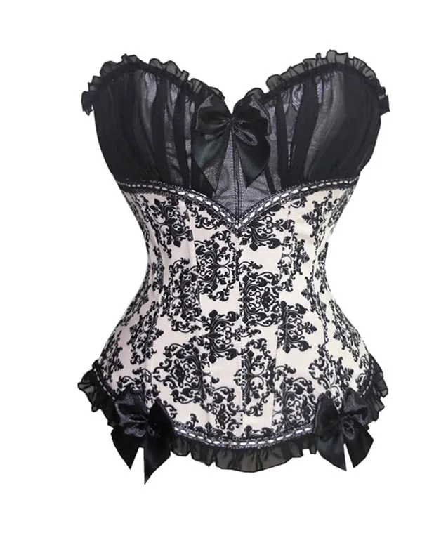 Корсет Overbust в стиле бурлеск Застежка молния сбоку Костюмы атласа на шнуровке