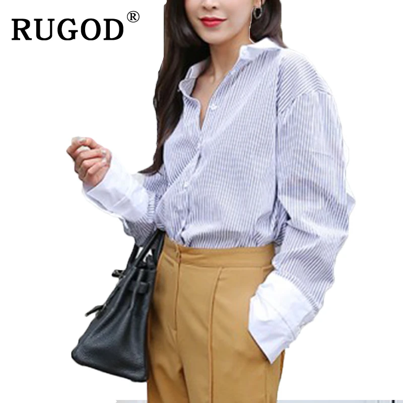 Рубашка RUGOD Женская в полоску с вырезом на спине и отложным воротником длинным