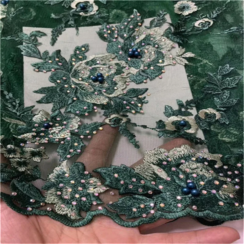 Последние французские 3D цветы кружева ткань бусины Тюль Чистая высокого