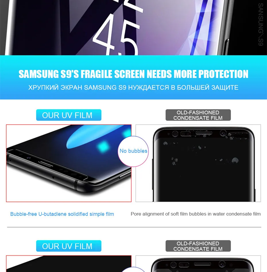 100D УФ жидкое изогнутое полное клеевое закаленное стекло для samsung Galaxy S8 S9 S10 Plus Lite Note 8 9 10 защита экрана полное покрытие