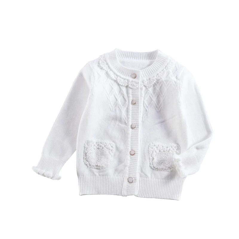 Кружевной свитер для маленьких девочек с длинными рукавами и круглым вырезом