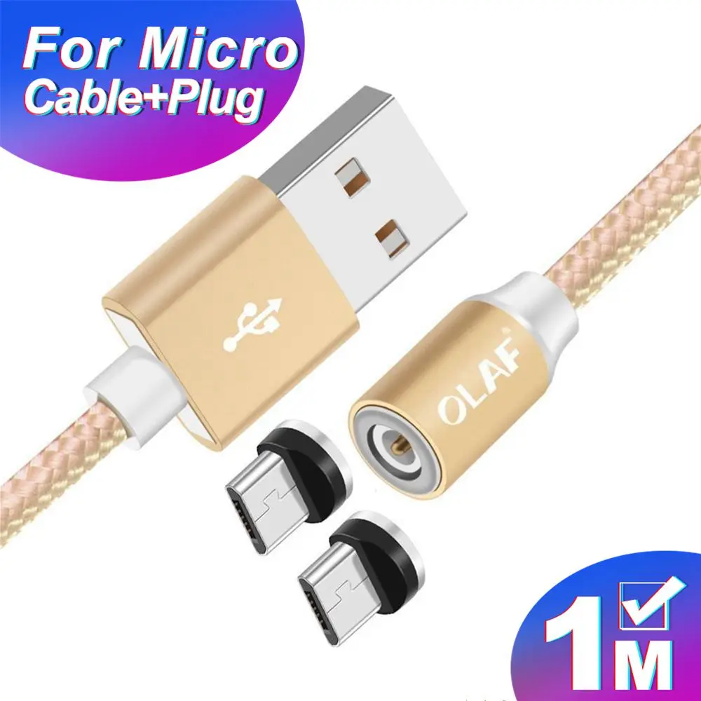 Cable With 2 Plug Магнитный Micro USB кабель OLAF 2A Зарядка 1 м 2 м светодиодный магнитный кабель для зарядки и передачи данных для Xiaomi 4X huawei P8 Lite samsung A5 J5 J7 - Цвет: Cable With 2 Plug