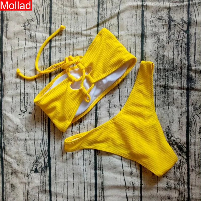 2019 Новая мода с плеча Купальники Push Up сплошной цвет пляжный купальный комплект