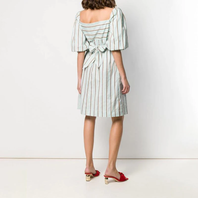 SISPELL Summer Casual A Line Striped Women's Dress Square Collar Puff Sleeve Backless Bow Slim Female Dresses Fashion New 2019 | Женская