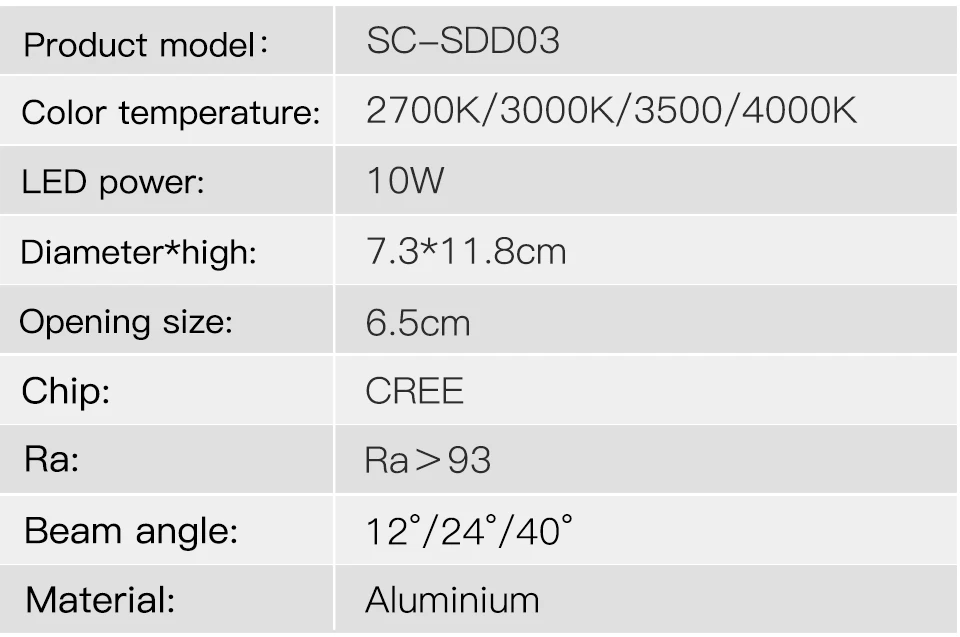 SCON 10W LED Single recessed ceiling COB Downlight clothing store rotatable ceiling spotlight 800Lm 4000k natural light Ra>93