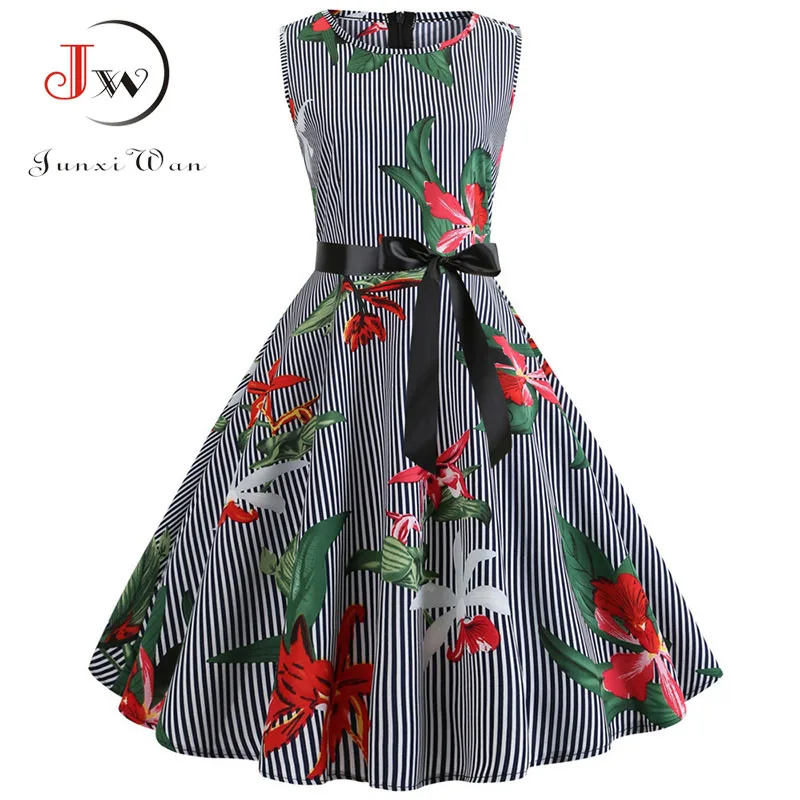 Женское винтажное платье с высокой талией и цветочным принтом вечерние платья в