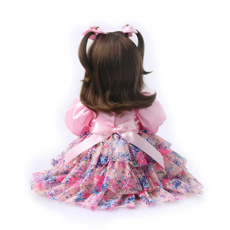 22'' Handmade Newborn Girl Doll Realistic Baby Doll Vinyl Princess Doll with Pink Clothes Kids Toy Birthday Gift for Girls