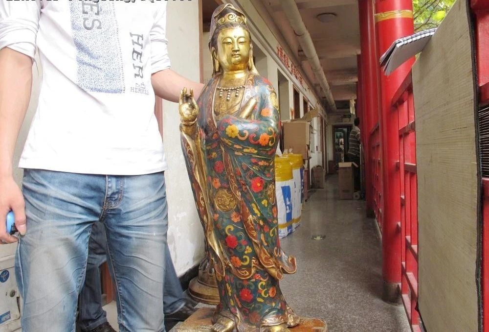 Тибетские бронзовые Перегородчатые Писания Guan Yin Kwan-yin Boddhisattva статуя богини | Дом