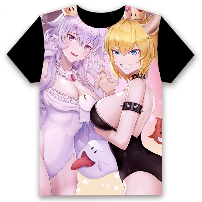 Футболка с аниме Boosette Bowsette Bowser, принцесса, принт, сексуальный, косплей, короткий рукав, унисекс, черная футболка, топы, Повседневная летняя одежда - Цвет: 10