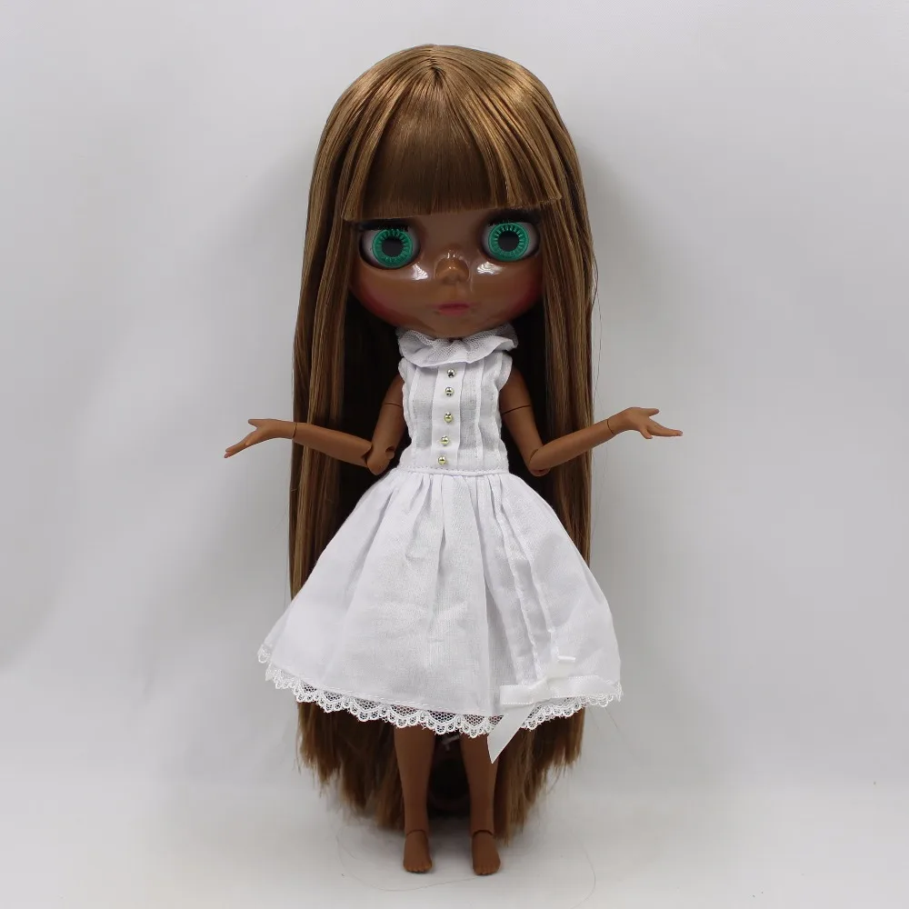 Ледяная кукла DBS Blyth супер черная кожа коричневые волосы с челкой суставное тело