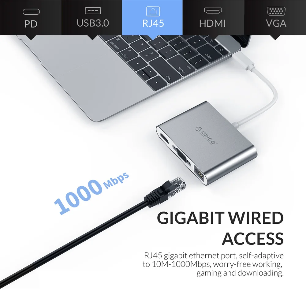 ORICO type-C концентратор USB C к мульти USB3.0 HDMI/VGA/RJ45/SD TF кардридер разветвитель PD зарядное устройство адаптер док-станция для ноутбука Macbook