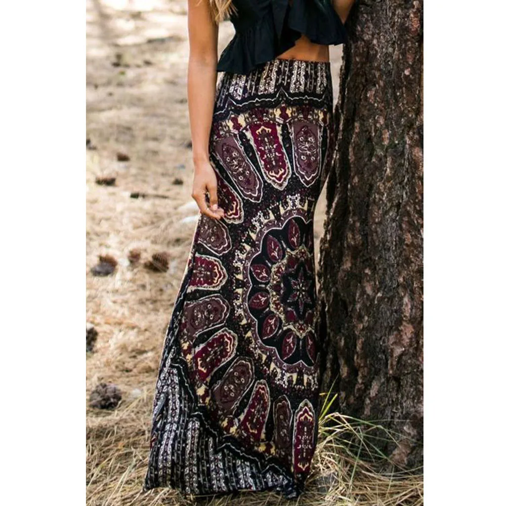 Женская облегающая юбка макси с высокой талией и принтом летняя длинная