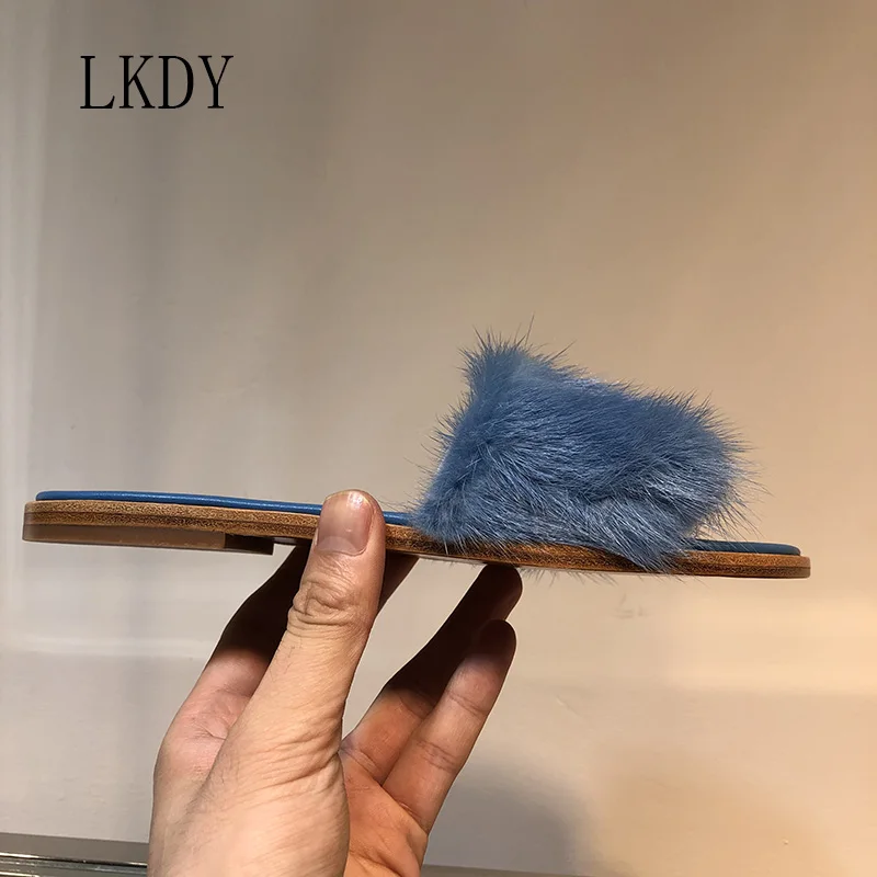 2019 LKDY женские высококачественные Шлепанцы из натуральной кожи с меховым замком
