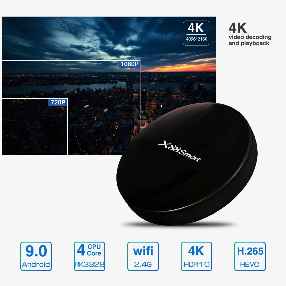 Фото ТВ-приставка X88, 4G, DDR4, 32 ГБ, 2,4G, Android 9,0, RK3328, 4 ядра, 2,4G, Wi-Fi, 4K, VP9 №1