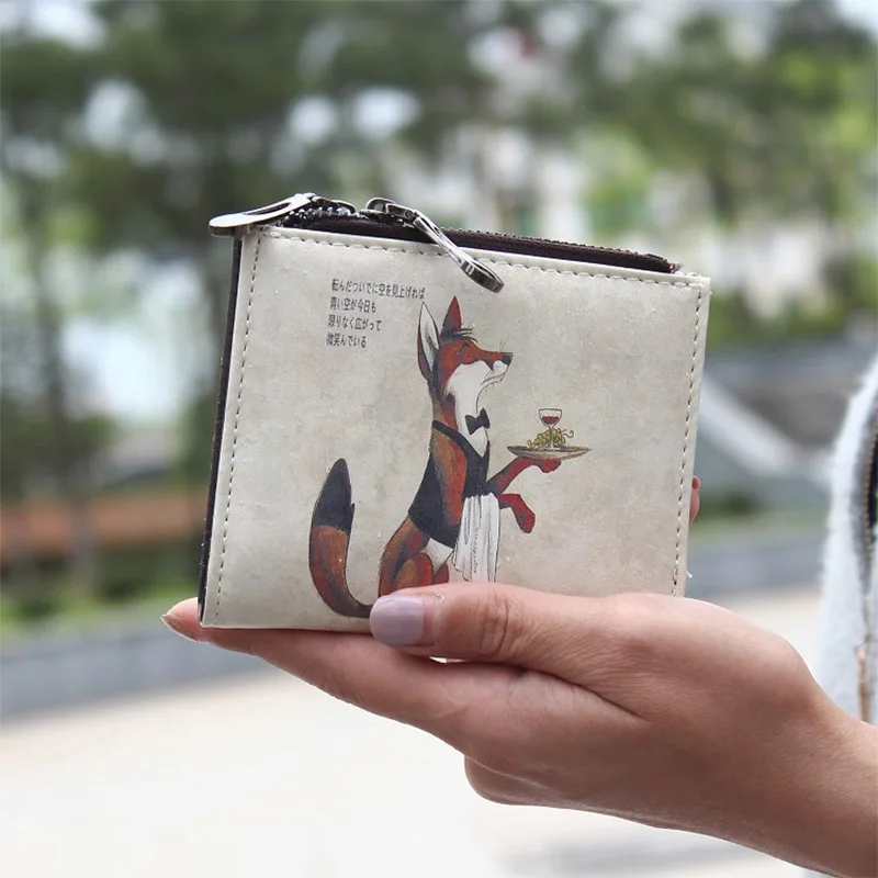 Дизайн, короткий кошелек с мультяшным рисунком, женский клатч, кошелек, мини кошелек, сумочка, многофункциональный женский кошелек - Цвет: beige