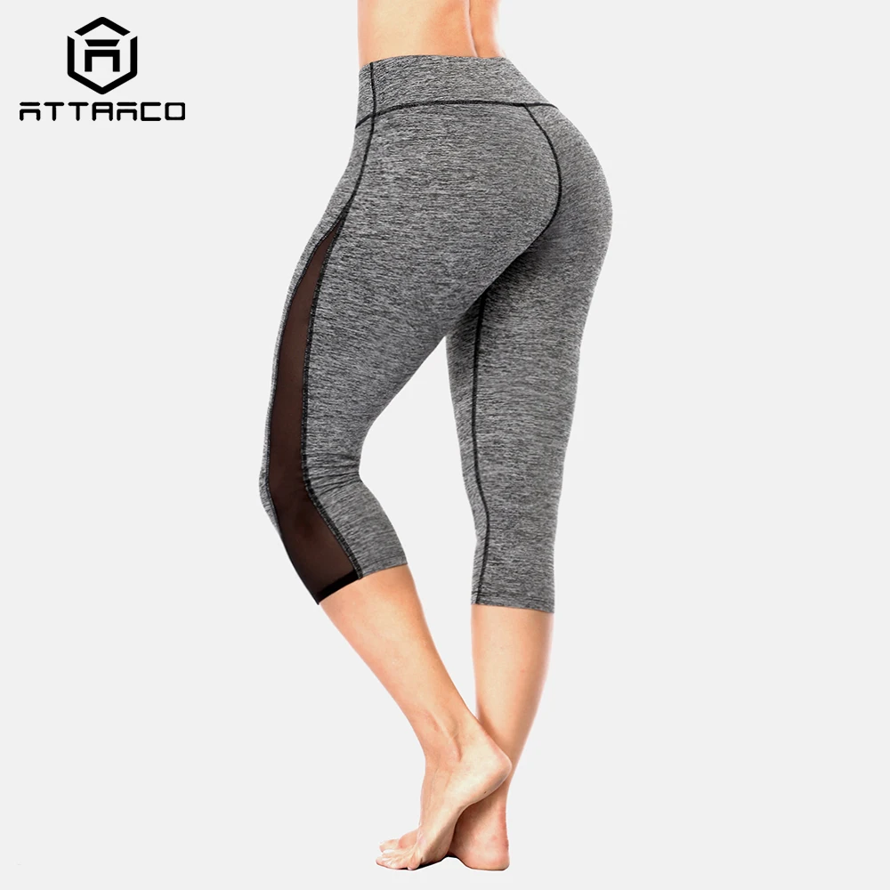 

Attraco Women Yoga Pants Women Slim High Waist Sports Pants Lace Mesh Gym Fitness Elastic Trousers Running Calf Length Pants
