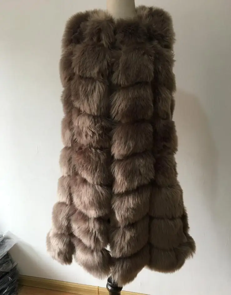 khaki 8 шагов, S-6XL размера плюс, имитация лисьего меха, шуба женская, Средний Восток, роскошный, толстый, искусственный мех, жилет, теплое пальто wj1235 - Цвет: khaki