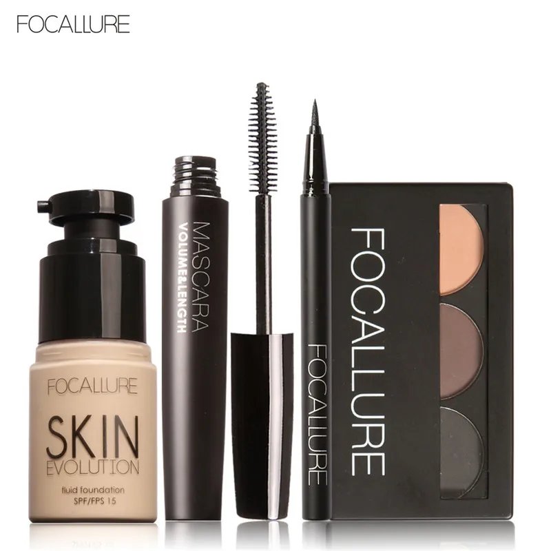 3 FOCALLURE Makup Набор инструментов 4 шт. должны иметь косметику, включая тональный крем Тушь для ресниц подводка для глаз брови макияж набор - Цвет: 3