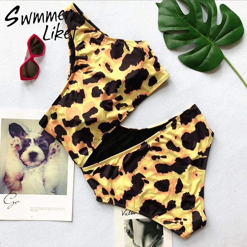 Бразильский желтый бикини сексуальный лиф Цельный купальник женский леопард