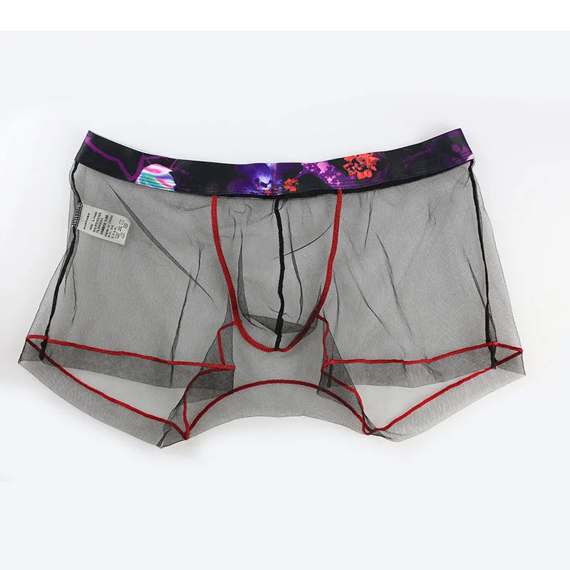 Бренд EXILIENS, новинка, мужское нижнее белье, боксеры, Homme Boxershorts, сетчатые прозрачные мужские боксеры, мужские трусы, u-образные выпуклые, размер M-2XL 092701 - Цвет: black